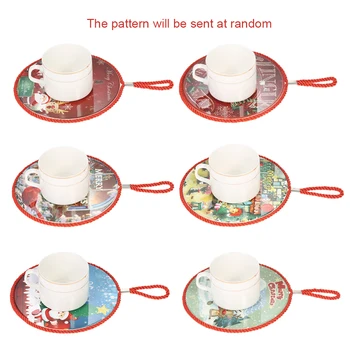 

Christmas Double-Faced Ceramic Cork Round Coaster Heat Resistant Absorbent Cup Mat with Hanging Rope Christmas Random Pattern