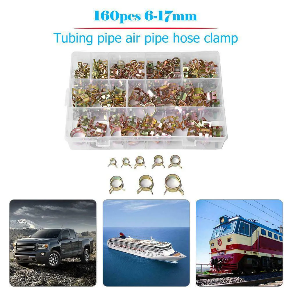

160pcs/set 6-17mm With Box Durable Steel Clamps Car Assortment Fastener Air Tube Vacuum Hose Spring Clip Fuel Line Accessories
