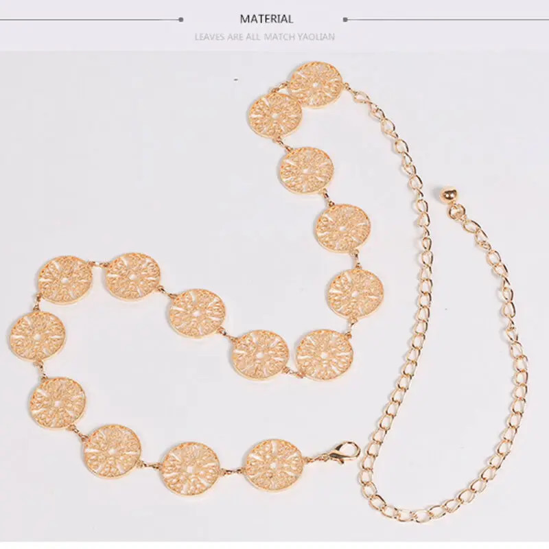 Fashion Women Retro Metal Chain Belt High Waist Charm Circle Waistband Female Belts Gold Silver