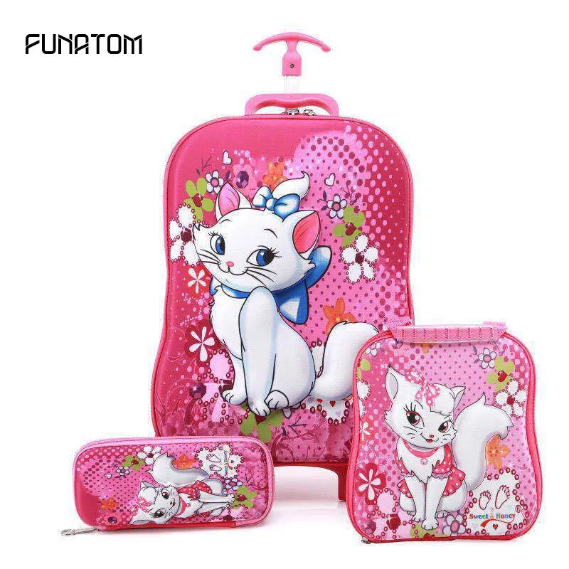 Maleta para niños en 3D, mochila para niños, mochila para niñas, mochila Multicolor para niños, con ruedas y ruedas, 5 colores - 3