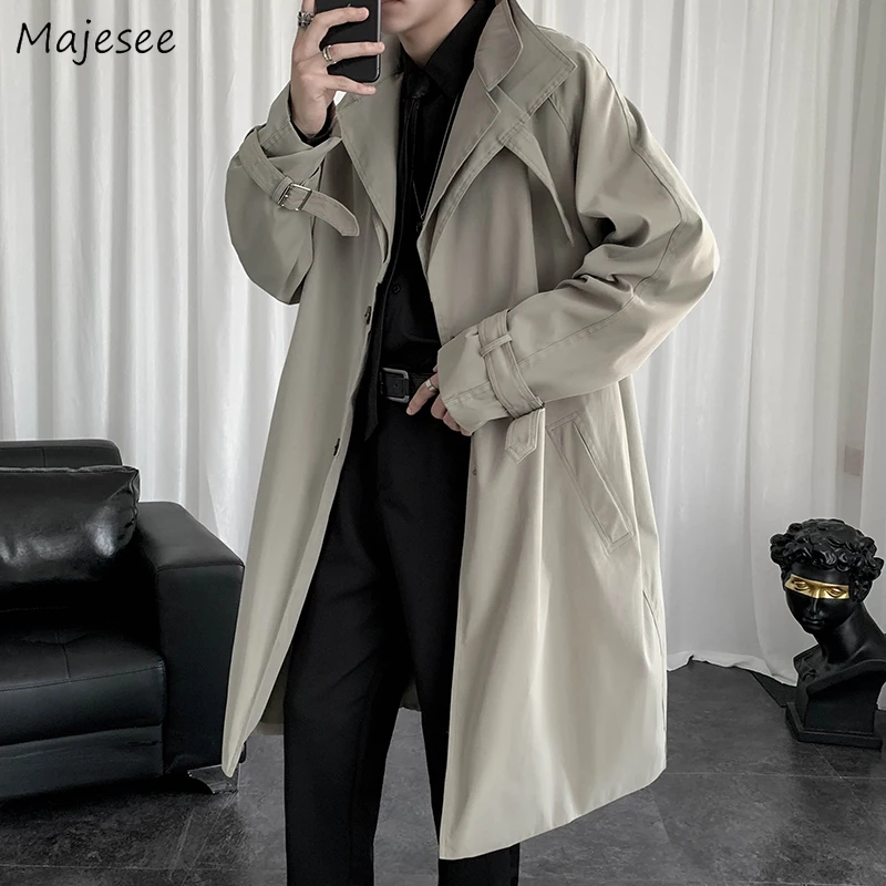 Trench-gabardina de doble capa para hombre, abrigo masculino de estilo británico, con cuello vuelto, sólido, de un solo pecho, Estilo Vintage, informal