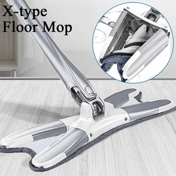 

X-type Reusable Microfiber floor mop Hand-free wash flat mop Manual Extrusion Household Cleaning Tools Floor Cleaning