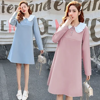 

9608# 2020 Autumn Korean Fashion Maternity Nursing Dress Sweet Elegant Feeding Clothes for Pregnant Women Long Sleeve Pregnancy