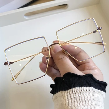 

Vintage Anti-blue Light Computer Eyeglasses For Women Vintage Alloy Gold Silver Clear Lens Eyewear Oversized Shades Men Glasses