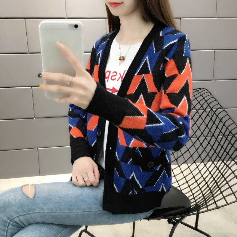 

District, 15th Middle School] Actual photo of the new color-clashing cardigan star sweater jacket of the same style 43