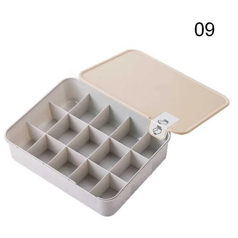 Household Plastic Underwear Storage Box with Mark Compartment Closet Organizer with Cover for Underwear Socks