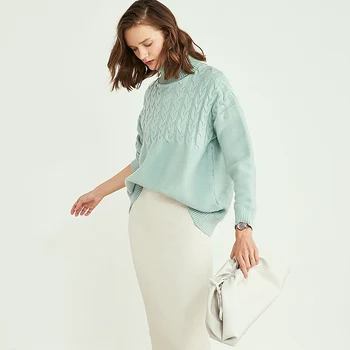 

2019 New High collar half body twisted flower Sweater Autumn New Pure Color High collar half body twisted flower thick sweater