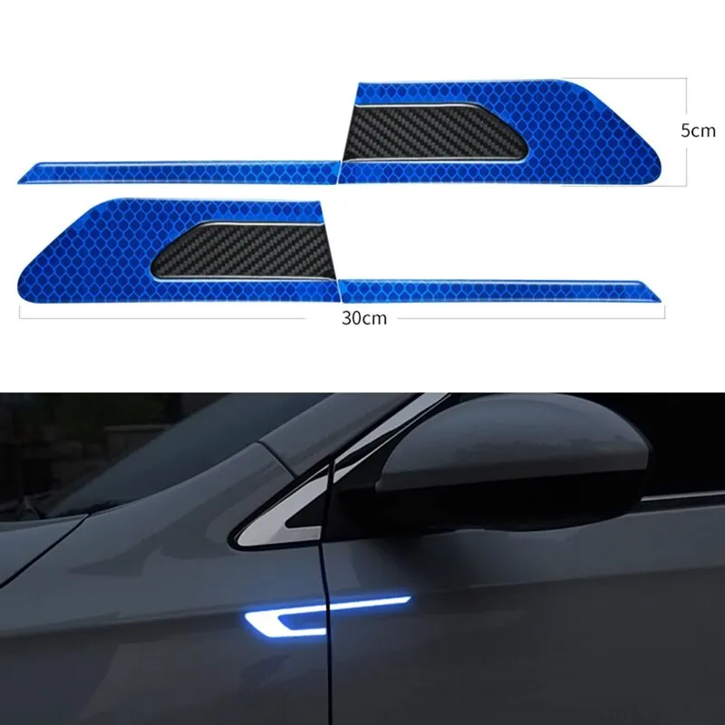 

6Pcs/Set Car Side Body Door Reflective Sticker Night Driving Safety Warning Carbon Fiber Anti Scratch Strip Auto Exterior Parts