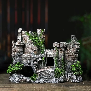 

Artificial Resin Fish Tank Decorations Old Castle Landscaping Rock Decorative Building Cave Aquarium Decorations Accessories