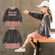 Осеннее вельветовое платье для девочек; повседневное модное платье для девочек; Детские платья с принтом в Корейском стиле для девочек; детское платье контрастного цвета