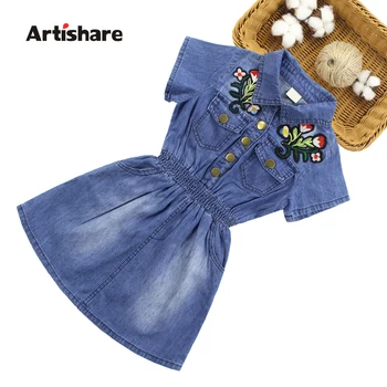 

Girls Denim Dress 2020 Summer Dress For Girls Flower Embroidery Kids Girls Party Dress Teenage Girls Summer Clothes 6 8 10 12 14