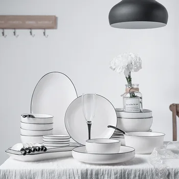 

12pce/set Ins Style High-end Bone China Dinnerware Sets Household Dinner Plate Rice Bowl Soup Spoon Cutlery Set