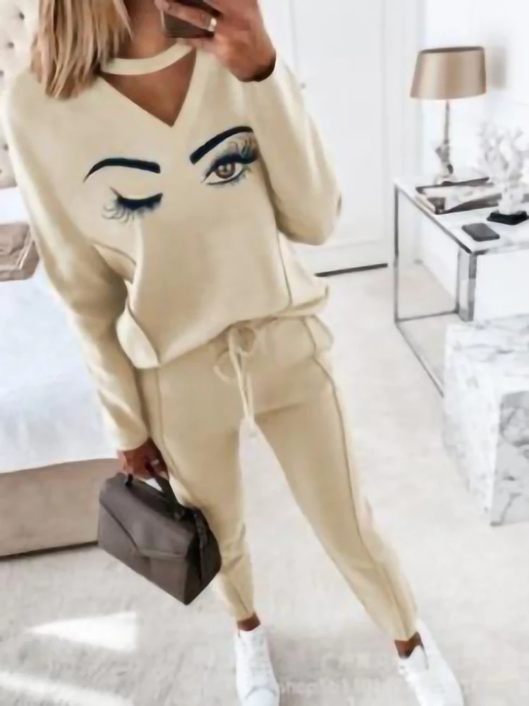 

Autumn women's Long Sleeved Trousers Temperament Commuter Style Nylon 2021 Trendy Bead Splicing Comfortable Pullover Set