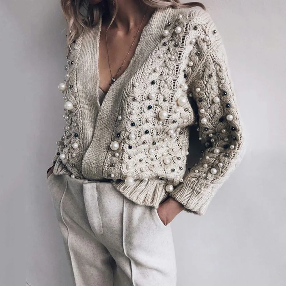 

Beading Designer Cardigan Women Sweater Winter Autumn 2019 Fashion Brand Plus Size Knitted Sweaters Female Outwear Casual Tops
