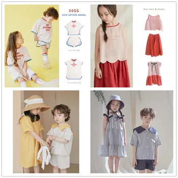

Pre-sale 2020 Summer New Cotton and Linen Embroidery Lapel T-shirt and Pants Suit Kids Clothes Turn-down Collar