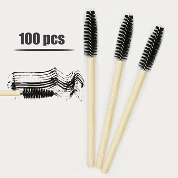 

100pcs Disposable Bamboo Handle Eyelash Brush Makeup Brush Eyelash Extension Eyebrow Brush Mascara Applicator
