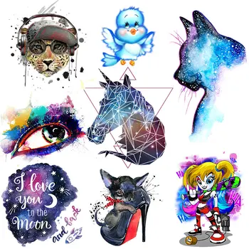 

New Exclusive Starry Sky Cat Unicorn Patch Iron On Transfers For Clothing Heat Transfers Animal Thermo Stickers On Clothes