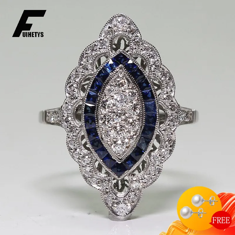 Vintage Charm Rings for Women 925 Silver Jewelry with Sapphire Zircon Gemstone Finger Ring Wedding Engagement Ornament Wholesale