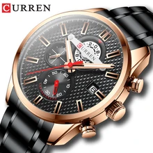 

CURREN Casual Chronograph Black Watches Men Quartz Wristwatch Stainless Steel Band Clock Luminous Hands
