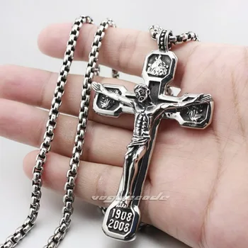 

Huge Heavy 316L Stainless Steel Jesus Crucifix Cross Pendant Mens Biker Punk Style 3V001 Steel Necklace 24inch
