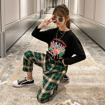 

Clown Suit Girls 2020 New Spring and Autumn Plaid Children's Clothing 3-13 years old Fashion Kids Sets Two Pieces Suit