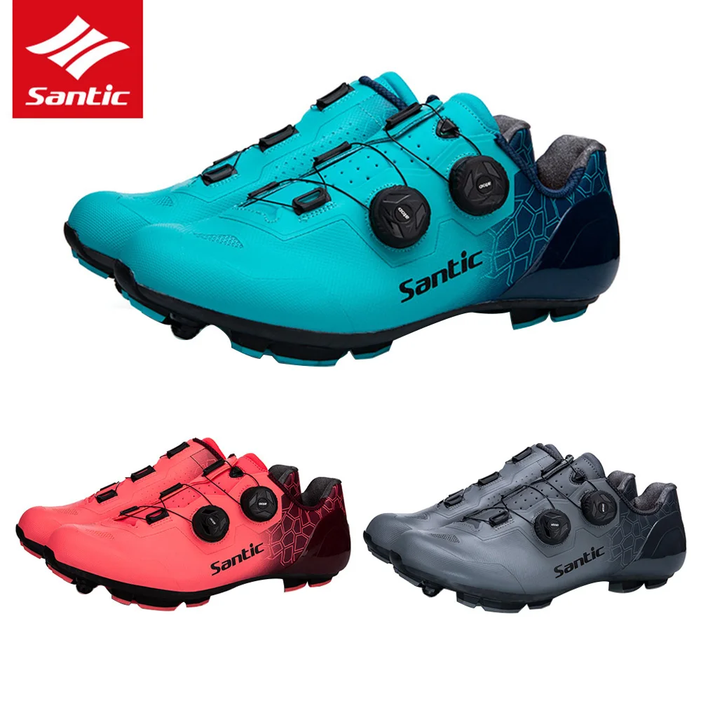 

SANTIC Ultralight Carbon Fiber Cycling Shoes Men MTB Bike Self-Locking Shoes 2*ATOP Rotation Buckle Mountain Bicycle Riding Shoe