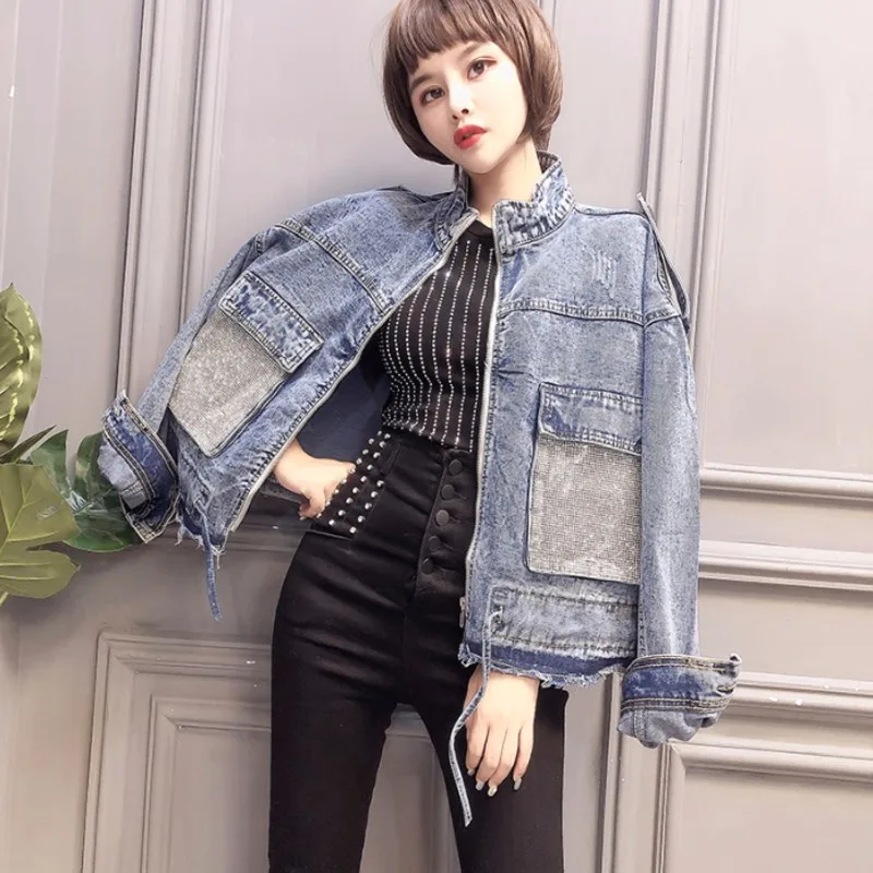 

Utumn Women Jean Jacket Loose Basic Coats Female Jeans Coat Feminino Slim Denim Jacket Oversize Bomber Streetwear Veste Femme