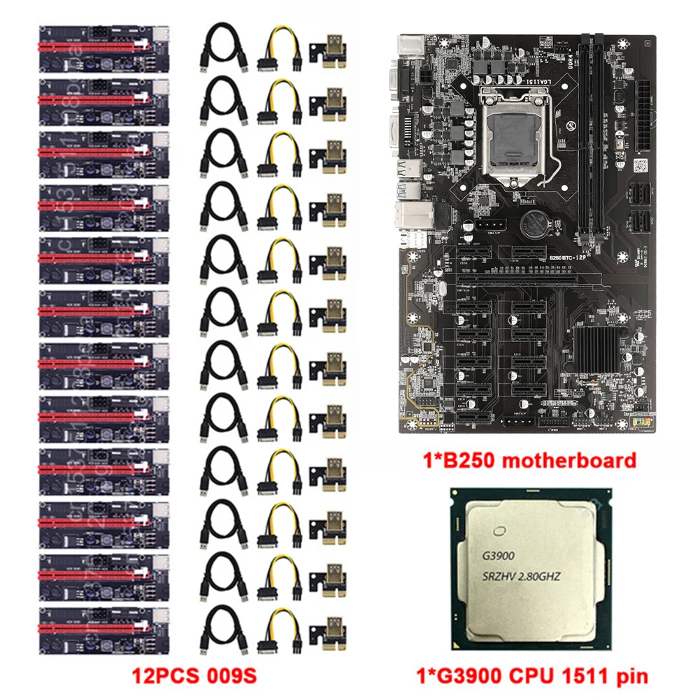 B250 BTC 12P Mining Motherboard Kit G3900 CPU 12 PCI-E16X 12x009S Adapter Card DDR4 Board for Bitcoin Miner | Компьютеры и офис