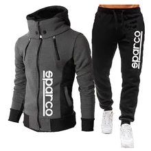 

Mens Sparco Print Tracksuits Long Sleeve Zipper Hoodie and Pants Windproof Motorcycle Hooded Jacket Suits Outdoor Athletic Sets