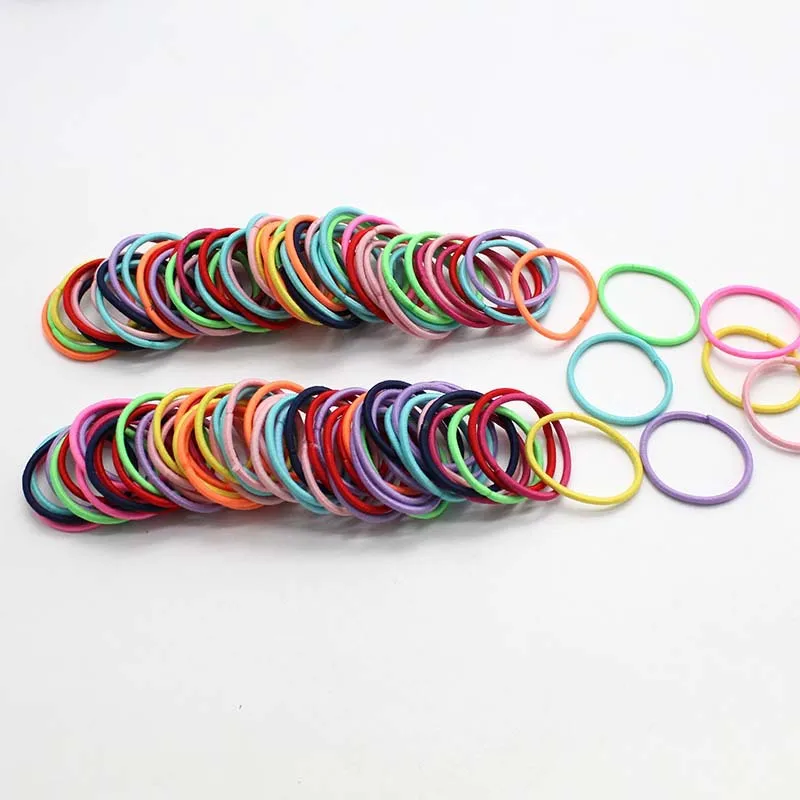 100 Pcs Girl Hair Rings Fluorescent Color Hair Accessories Ponytail Rubber Hair Rope High Elastic Hair bnads Head Rope for Girls - Цвет: 6