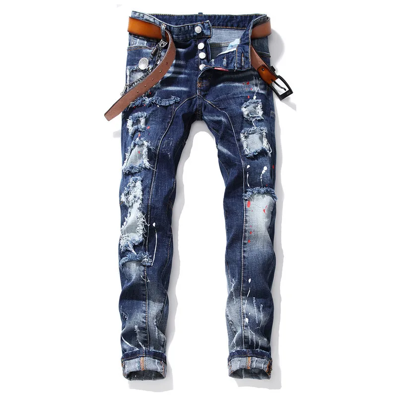 Европа и джинсы Америка эластичность с отверстиями большой бренд краски карандаш брюки Оптовая Продажа Горячая продажа металла ковбой