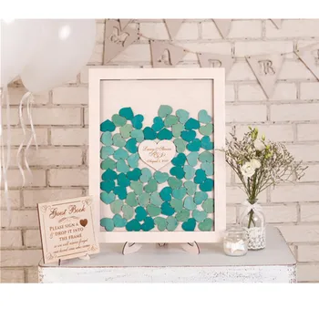 

Rustic green hearts Guest book alternative drop box custom wood wedding guest book ideas anniversary shadow box frame 3D book