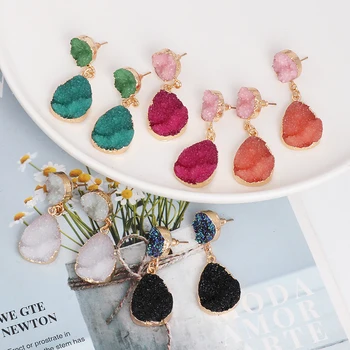 

JUJIA Vintage Stone Resin Earrings Big Geometric Earrings For Women Statement Jewelry Pendientes Mujer Moda