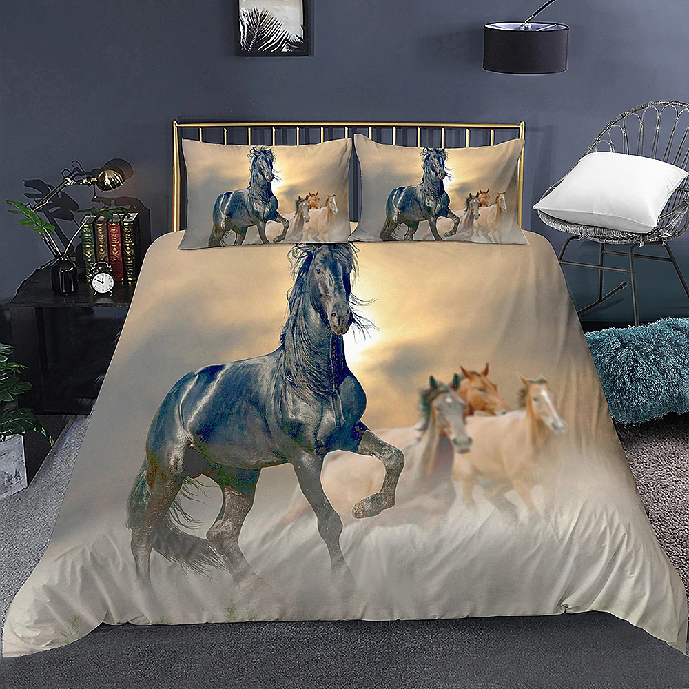 Buy 2/3pcs Domineering Galloping Horse Pattern Printed Duvet Cover for Bedroom Quilt Covers Bedding Sets with Pillowcase Home Decor