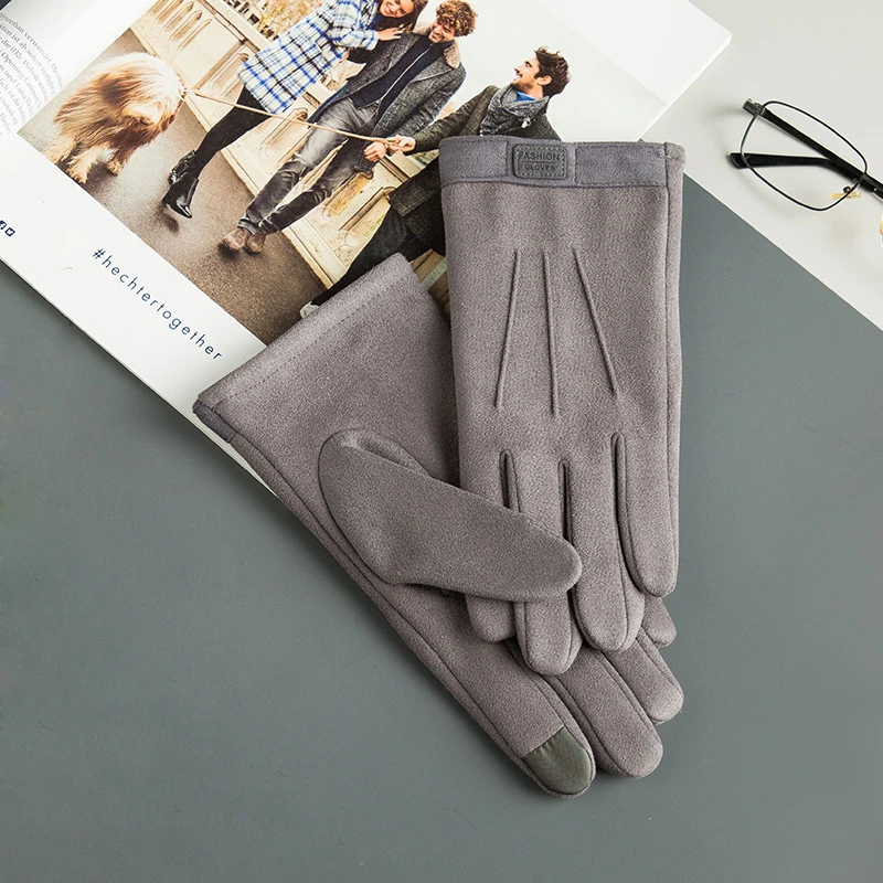 Suede Man Winter Keep Warm Touch Screen Gloves Fashion Add Cashmere Outdoor Windproof Mens Gloves Leisure Cycling
