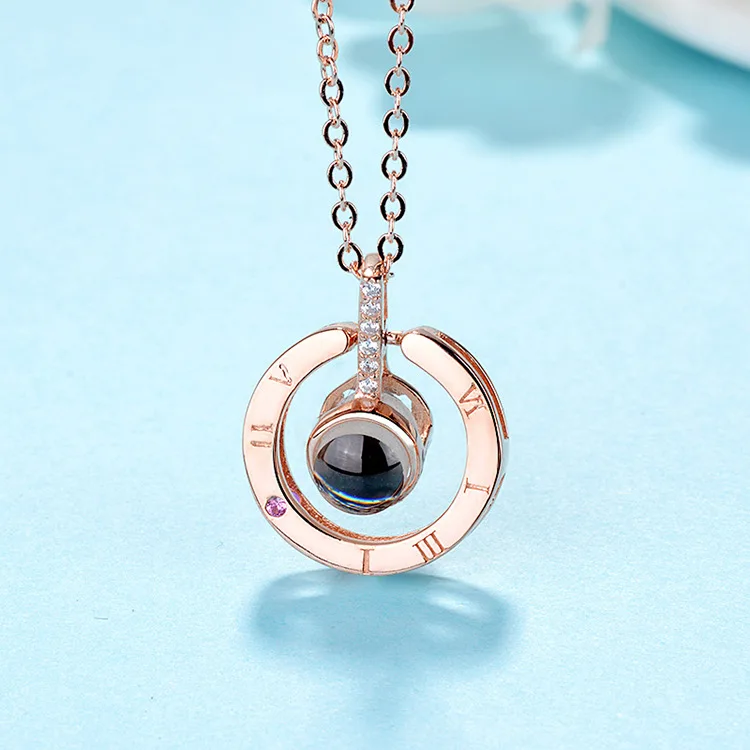 

S925 Silver Classic Love of Memory Necklace Women's 100 Kind Language Pendant Projection Customizable Lettering Patterning Color