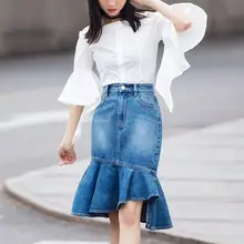 S-3XL, женские юбки, сексуальная посылка, хип-труба, юбки с высокой талией, короткая юбка, модная, с неровным подолом, лето, Осень, джинсы DF305