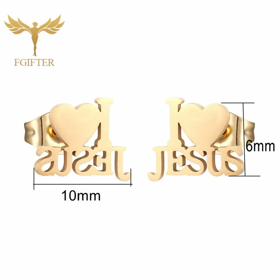 12 Pairs Lot Love Heart Jesus Stud Earrings Jehovah Christianity Accessories Stainless Steel Ear Piercing Jewelry Wholesale Gift 4