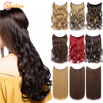 

MEIFAN No-clip Long Wavy Hair Pieces Invisible Fish Line Hair Extension High Temperature Fiber Synthetic Natural Fake Hairpieces