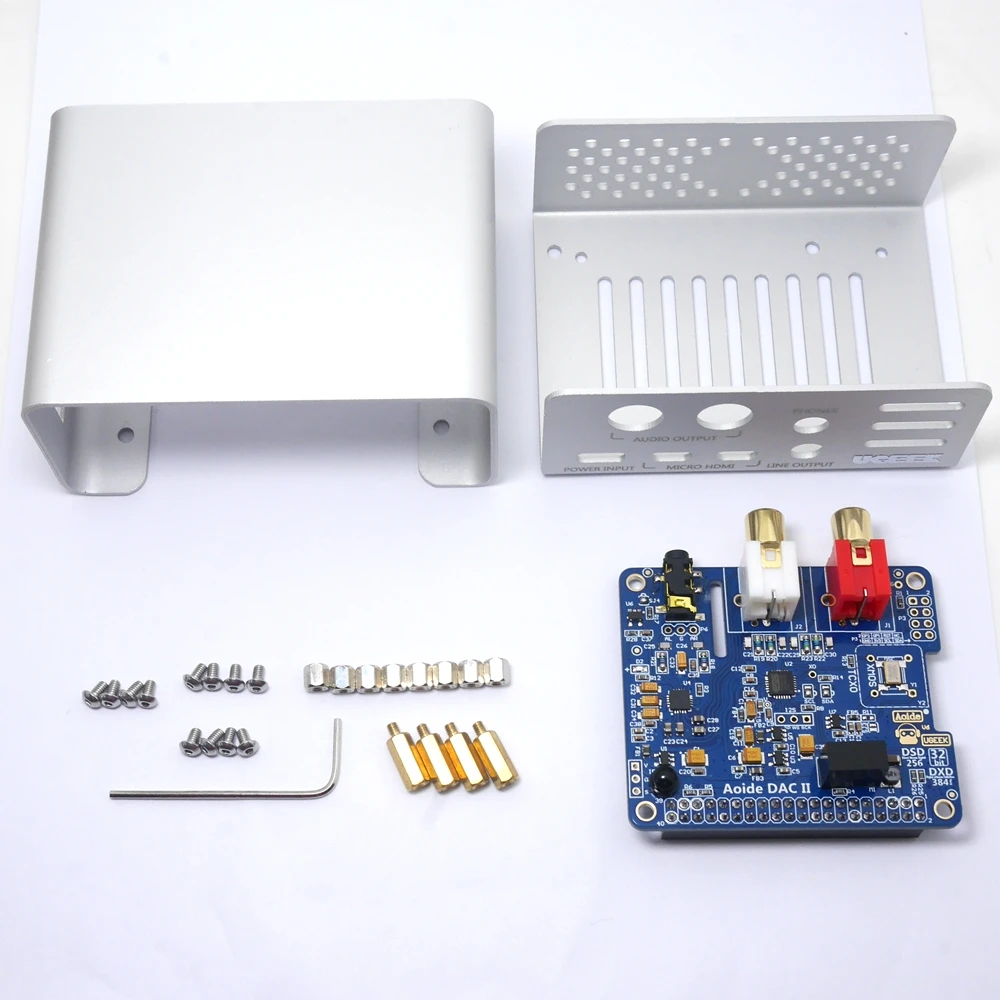 DAC IIandCaseforPi4 Aoide UGEEK DAC II Hifi звуковая карта+ Raspberry Pi 4 Модель B(1 ГБ Оперативная память)+ алюминиевый корпус комплект | ES9018K2M | 384 кГц/32-бит | Формат DSD и ИК | - Комплект: DAC IIandCaseforPi4