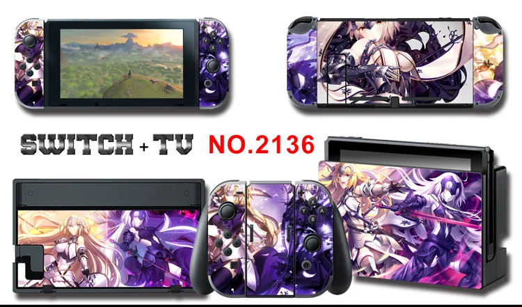 1set New Cute Anime Full Body Sticker for NS Switch Protective Cover Skin Colorful Art for Game Console Joy-Con Controller Decor