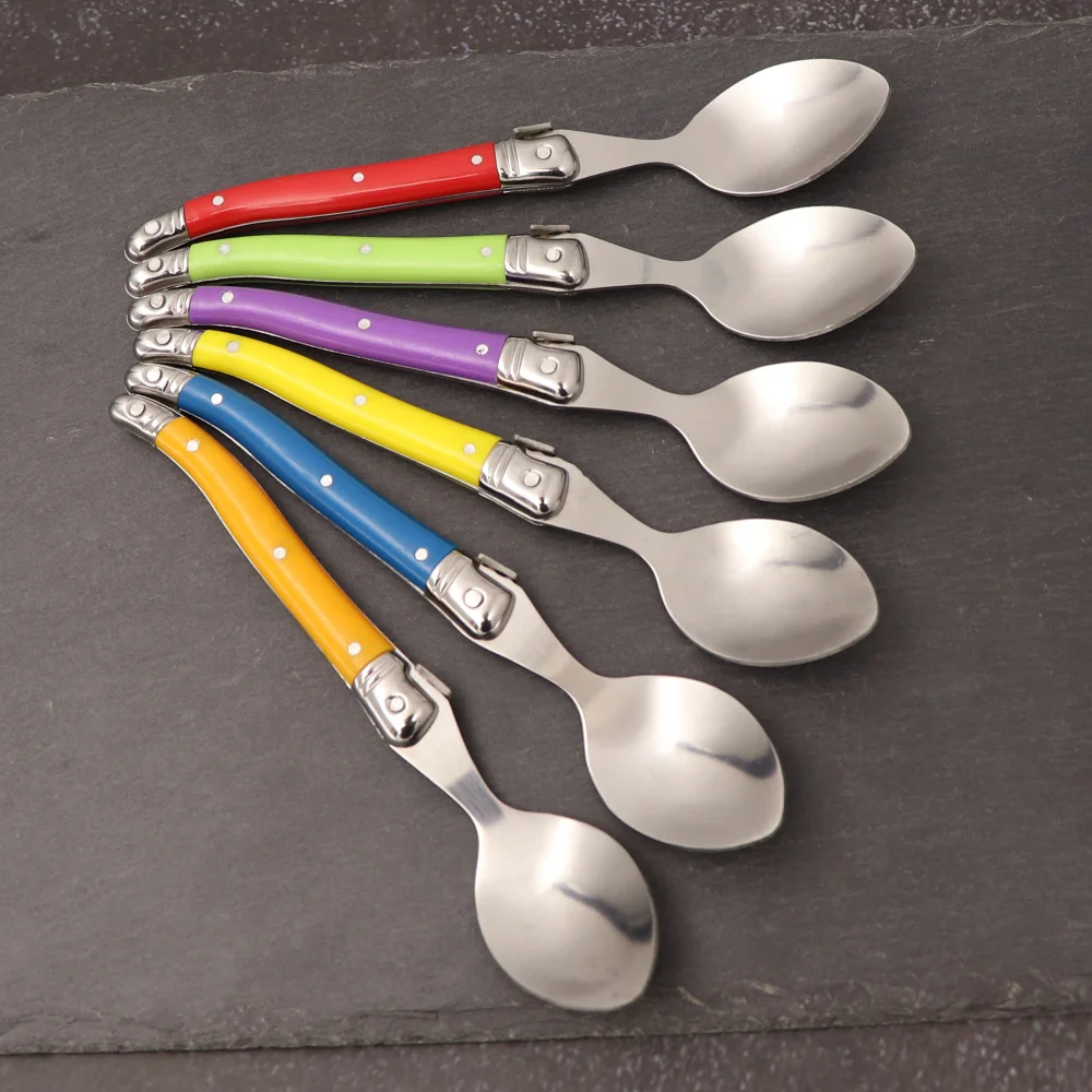 Stainless Steel Spoon Cutlery Set 6pcs Stainless Steel Laguiole Coffee Spoons Set Plastic Handle Spoon Set for Tea Tableware Colorful Small Spoon