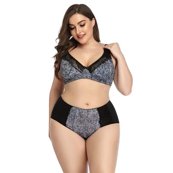 

New Bra Set Large Size Luxurious Noble Printed Lace Bra Ladies Underwear Bra D Cup Panty Set