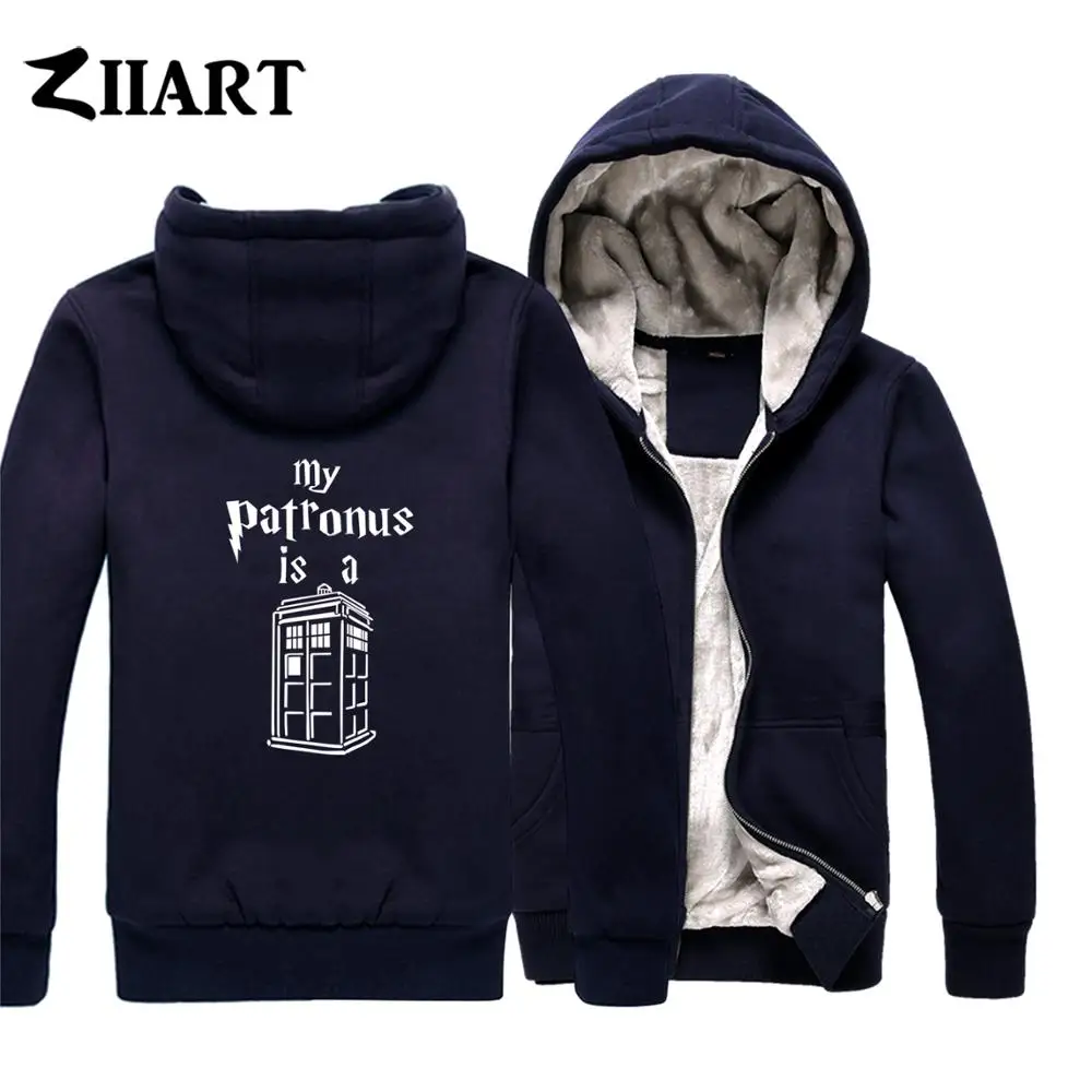 Navy Blue Доктор Кто мой Патронус ТАРДИС общественного вызова полицейская коробка для мальчиков плюс бархатные парки Пара Одежда ZIIART - Цвет: Navy Blue