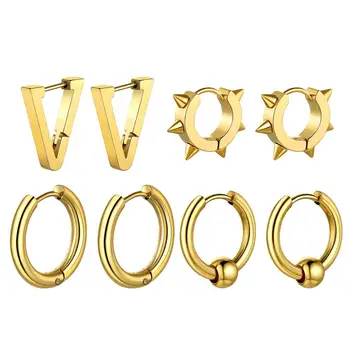 

U7 Huggie Earrings for Men Stainless Steel Gold/Black Plated Women Girls Small Hoops Geometric Spike Statement Earrings E1022