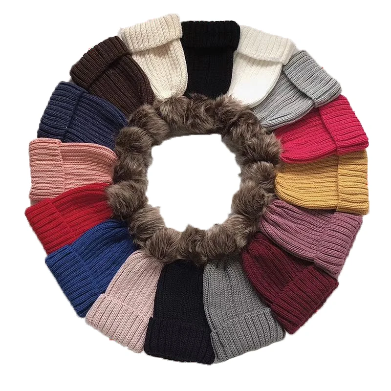 

Female Hat Monochrome Winter Knit Hat Large Hair Ball Warm Outdoor Ladies Wool Hat Detachable Ball Knit Hat For Women Girls Kids