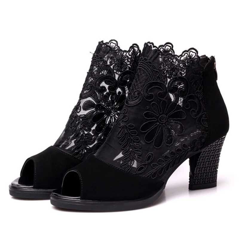 

2020 New Women shoes Summer Shoes Breathable Hollow Out hollow meshhigh Heel Boots Women's sandals