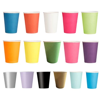 

20 Paper Cups (9oz) - Plain Solid Colours Birthday Party Tableware Catering(yellow)
