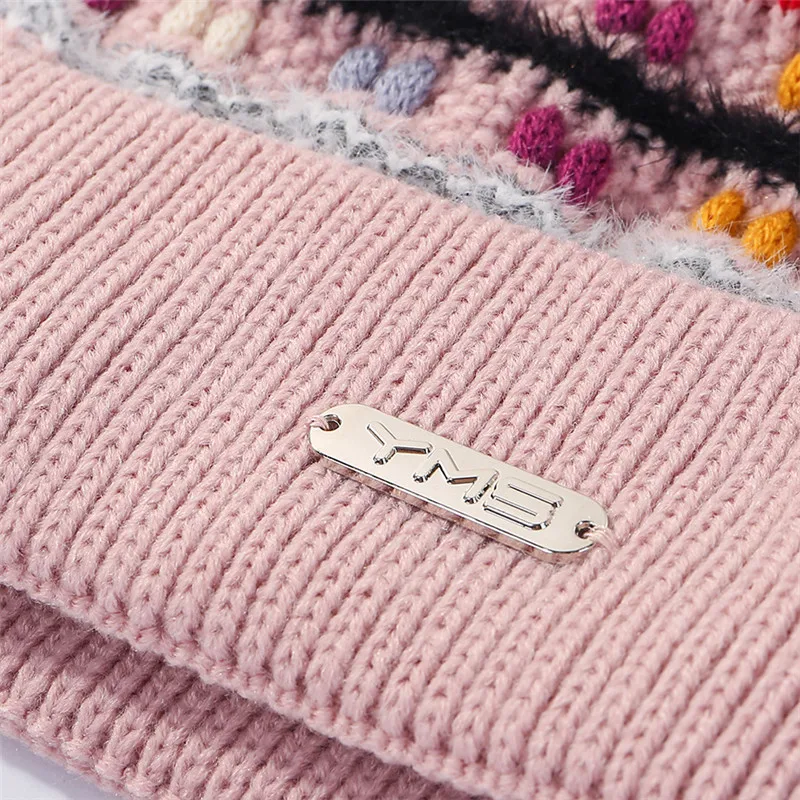 USPOP новые зимние женские вязаные шапки skullies из кусков модные толстые теплые шапки женские шапочки с помпоном