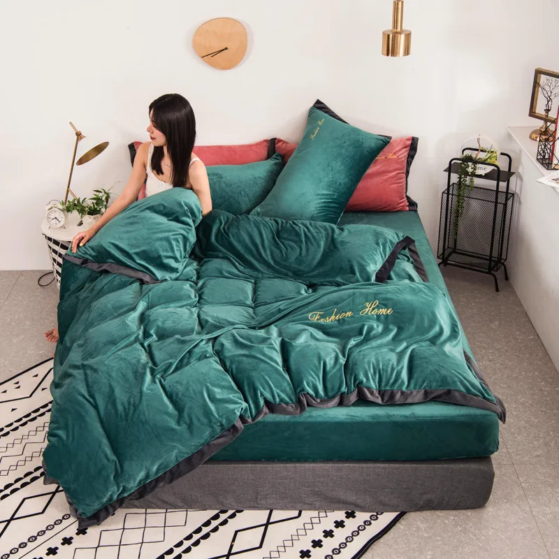 Хрустальная в стиле модерн бархатная вышивка набор постельного белья